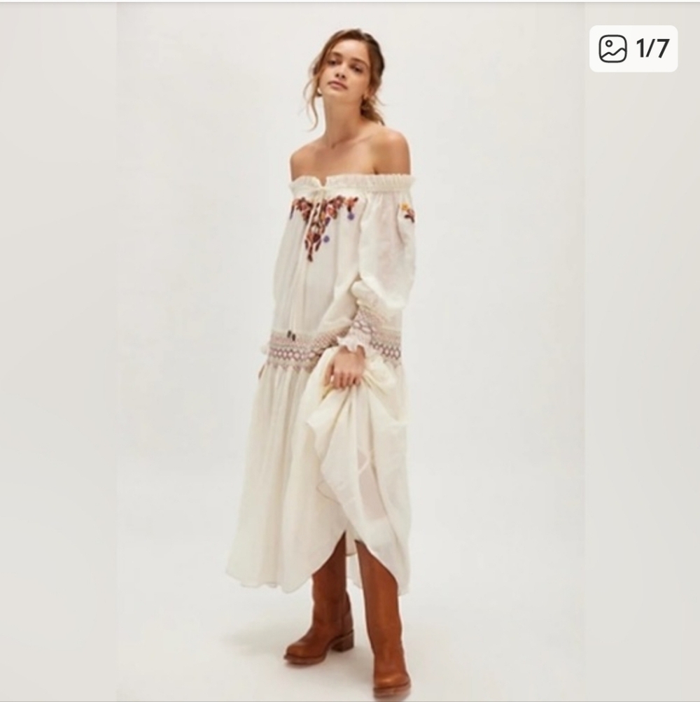Free People Harvest Moon Maxi Dress with Embroidery